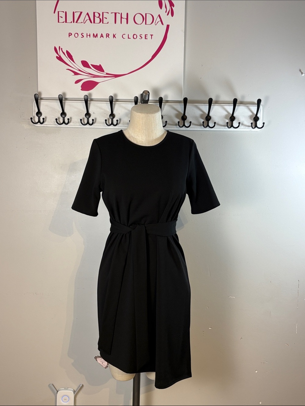 Black asymmetrical hem tie waist dress NWT size Small